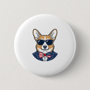 Patriotic Corgi Sunglasses Vintage Vector Art_1 2 Inch Round Button