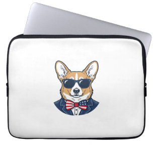Patriotic Corgi Sunglasses Vintage Vector Art_1 Laptop Sleeve