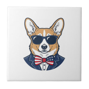 Patriotic Corgi Sunglasses Vintage Vector Art_1 Tile