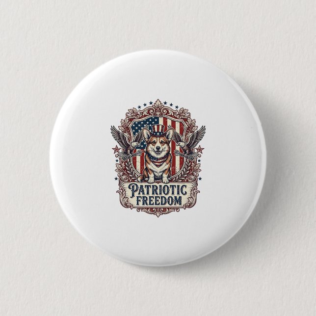 Patriotic Corgi Vector Graphic Tee_1 2 Inch Round Button (Front)