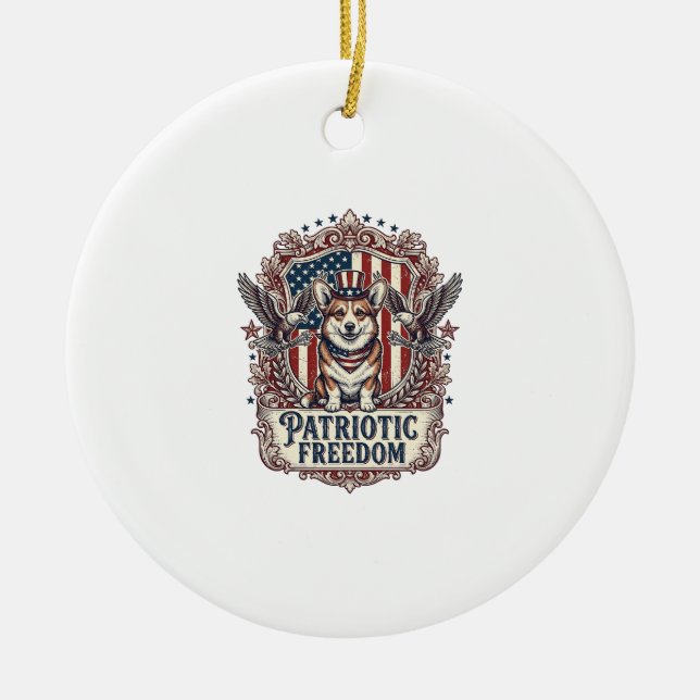 Patriotic Corgi Vector Graphic Tee_1 Ceramic Ornament (Front)