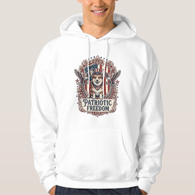 Patriotic Corgi Vector Graphic Tee_1 Hoodie (Front)
