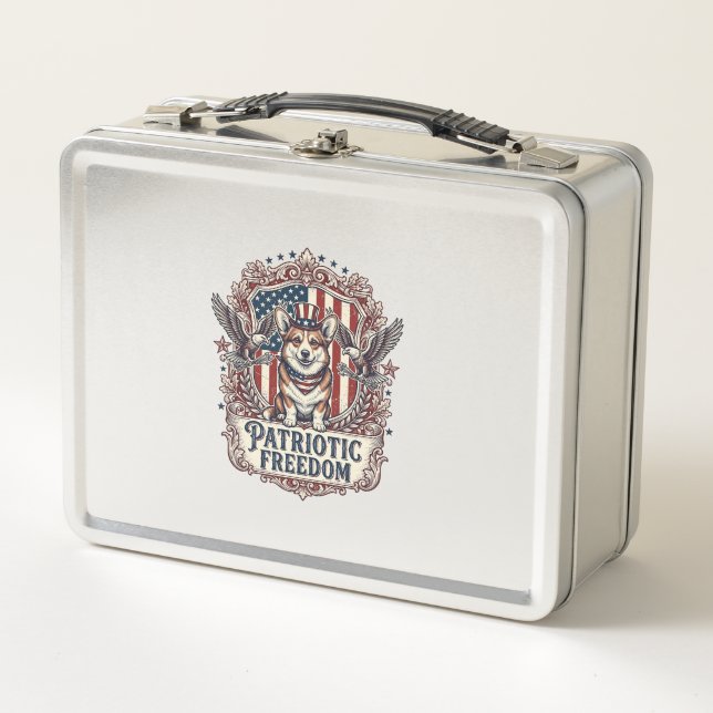 Patriotic Corgi Vector Graphic Tee_1 Metal Lunch Box (Front)