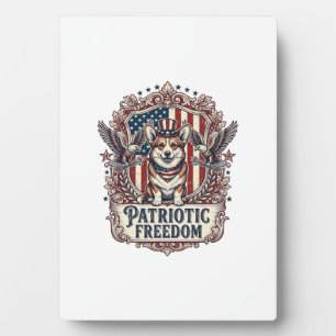 Patriotic Corgi Vector Graphic Tee_1 Plaque