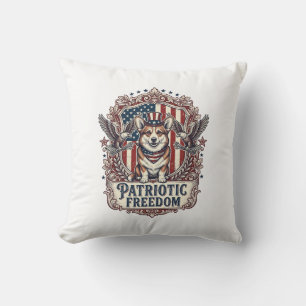 Patriotic Corgi Vector Graphic Tee_1 Throw Pillow