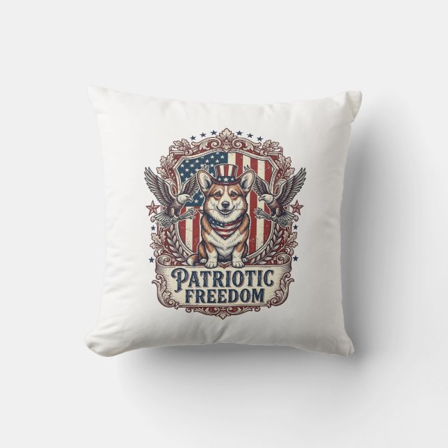 Patriotic Corgi Vector Graphic Tee_1 Throw Pillow (Front)