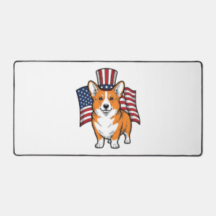 Patriotic Corgi Vintage Engraving Shirt Design_1 Desk Mat