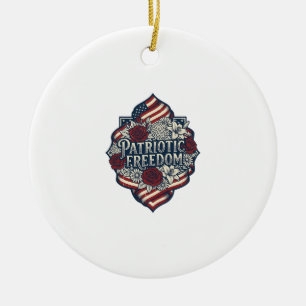 Patriotic Cottage Garden Vector Graphic Tee_1 Ceramic Ornament