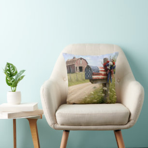 Patriotic Country Mailbox Throw Pillow