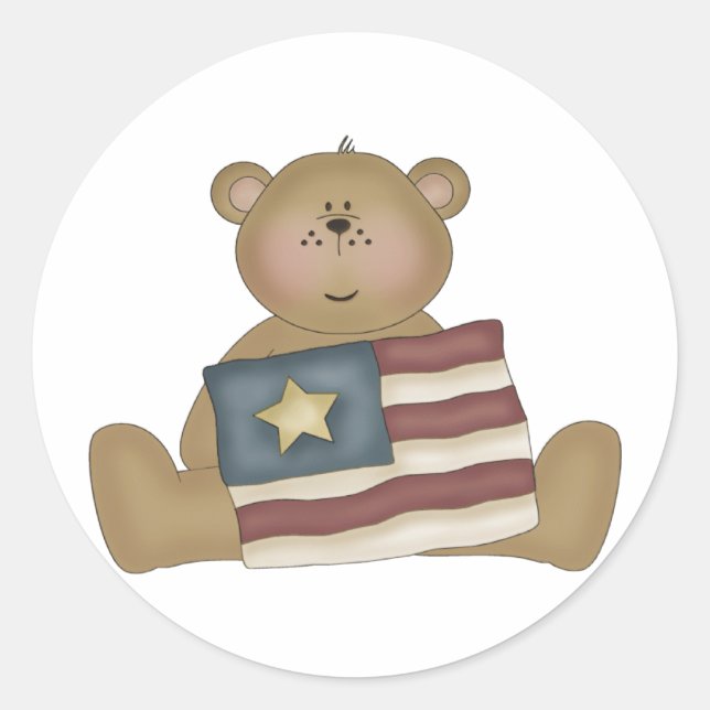 Patriotic Country Teddy Bear Classic Round Sticker (Front)
