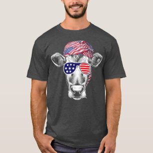 Patriotic Cow 4th of July American Flag T-Shirt