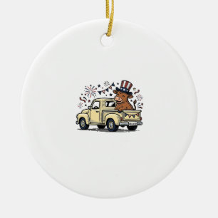 Patriotic Cow 4th of July Truck Vector Design_1 Ceramic Ornament