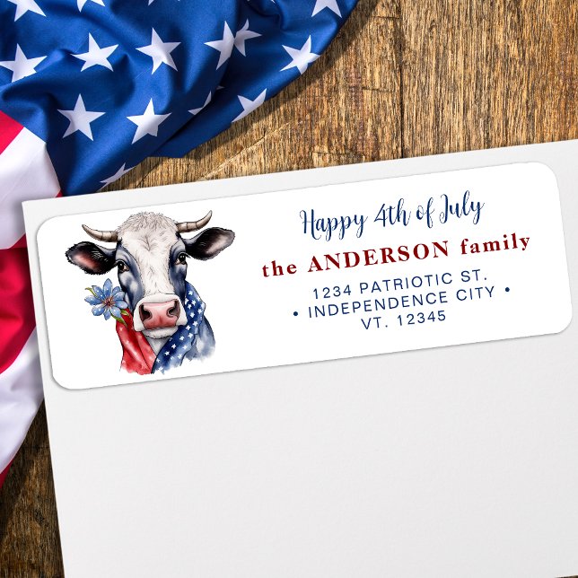 Patriotic Cow American 4th Of July Return Address (Creator Uploaded)