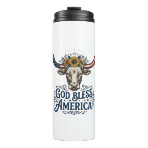 Patriotic Cow God Bless America Vintage Shirt Desi Thermal Tumbler