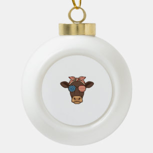 Patriotic Cow Head Sunglasses Vintage Design_1 Ceramic Ball Christmas Ornament
