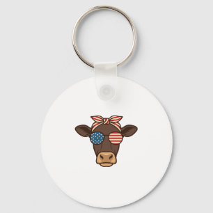 Patriotic Cow Head Sunglasses Vintage Design_1 Keychain