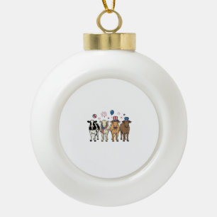 Patriotic Cow Lineup Vintage Vector Shirt Design_1 Ceramic Ball Christmas Ornament