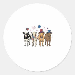 Patriotic Cow Lineup Vintage Vector Shirt Design_1 Classic Round Sticker