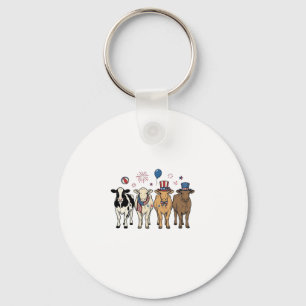 Patriotic Cow Lineup Vintage Vector Shirt Design_1 Keychain