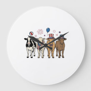 Patriotic Cow Lineup Vintage Vector Shirt Design_1 Large Clock
