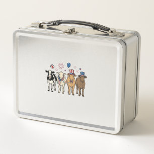 Patriotic Cow Lineup Vintage Vector Shirt Design_1 Metal Lunch Box