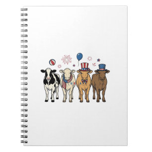 Patriotic Cow Lineup Vintage Vector Shirt Design_1 Notebook
