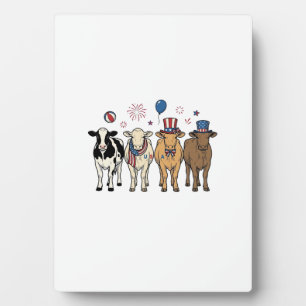 Patriotic Cow Lineup Vintage Vector Shirt Design_1 Plaque