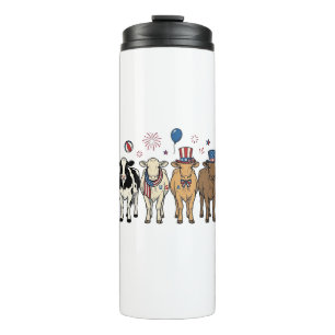 Patriotic Cow Lineup Vintage Vector Shirt Design_1 Thermal Tumbler