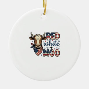Patriotic Cow Red White Moo 4th of July Shirt Desi Ceramic Ornament