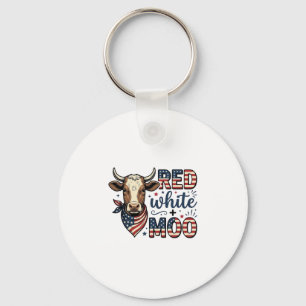 Patriotic Cow Red White Moo 4th of July Shirt Desi Keychain