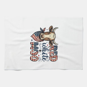 Patriotic Cow Red White Moo 4th of July Shirt Desi Kitchen Towel