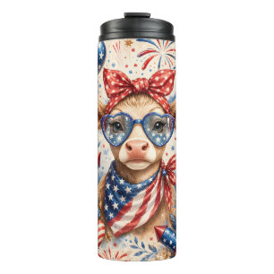 Patriotic Cow with Sunglasses Thermal Tumbler