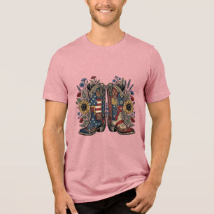 Patriotic Cowboy Boots Sunflower Floral Shirt Desi