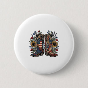 Patriotic Cowboy Boots Sunflower Floral Shirt Desi 2 Inch Round Button