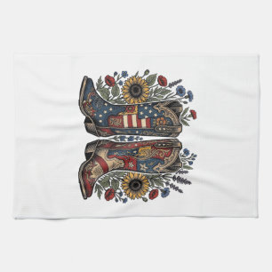 Patriotic Cowboy Boots Sunflower Floral Shirt Desi Kitchen Towel