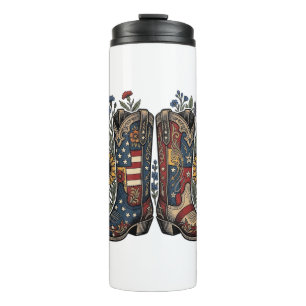 Patriotic Cowboy Boots Sunflower Floral Shirt Desi Thermal Tumbler