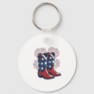 Patriotic Cowboy Boots Vintage Western Shirt Desig Keychain