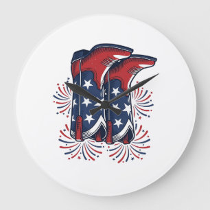 Patriotic Cowboy Boots Vintage Western Shirt Desig Large Clock