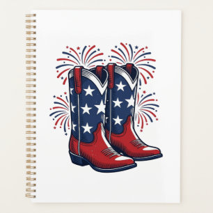 Patriotic Cowboy Boots Vintage Western Shirt Desig Planner