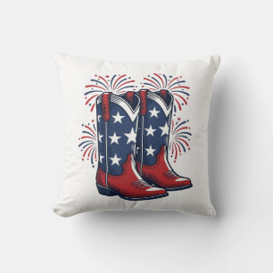 Patriotic Cowboy Boots Vintage Western Shirt Desig Throw Pillow