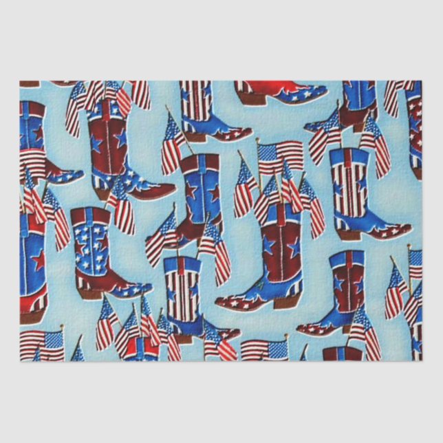 Patriotic cowboy boy boots tissue paper (Front)