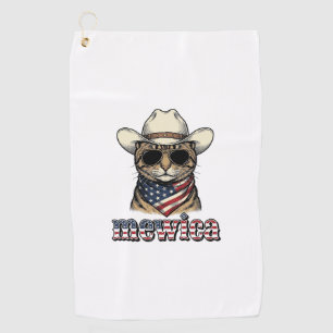 Patriotic Cowboy Cat Mewica Vintage Vector Design_ Golf Towel