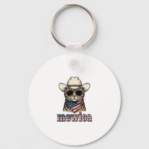 Patriotic Cowboy Cat Mewica Vintage Vector Design_ Keychain