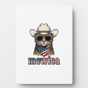 Patriotic Cowboy Cat Mewica Vintage Vector Design_ Plaque