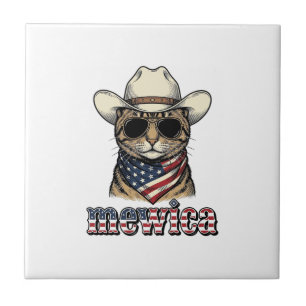 Patriotic Cowboy Cat Mewica Vintage Vector Design_ Tile