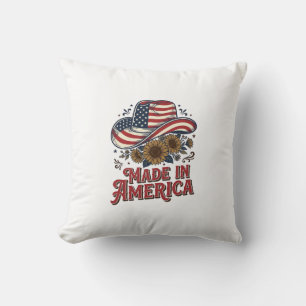 Patriotic Cowboy Hat Made in America Shirt Design_ Throw Pillow