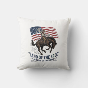 Patriotic Cowboy Land Of The Free Western Shirt De Throw Pillow