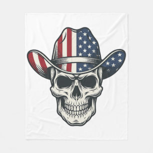 Patriotic Cowboy Skull Vintage Engraving Shirt_1 Fleece Blanket