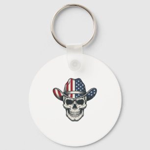 Patriotic Cowboy Skull Vintage Engraving Shirt_1 Keychain