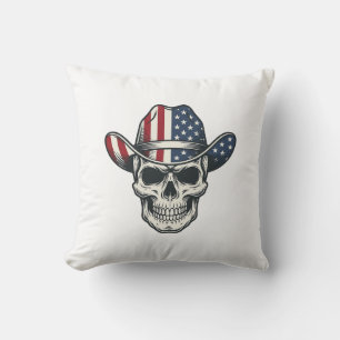 Patriotic Cowboy Skull Vintage Engraving Shirt_1 Throw Pillow